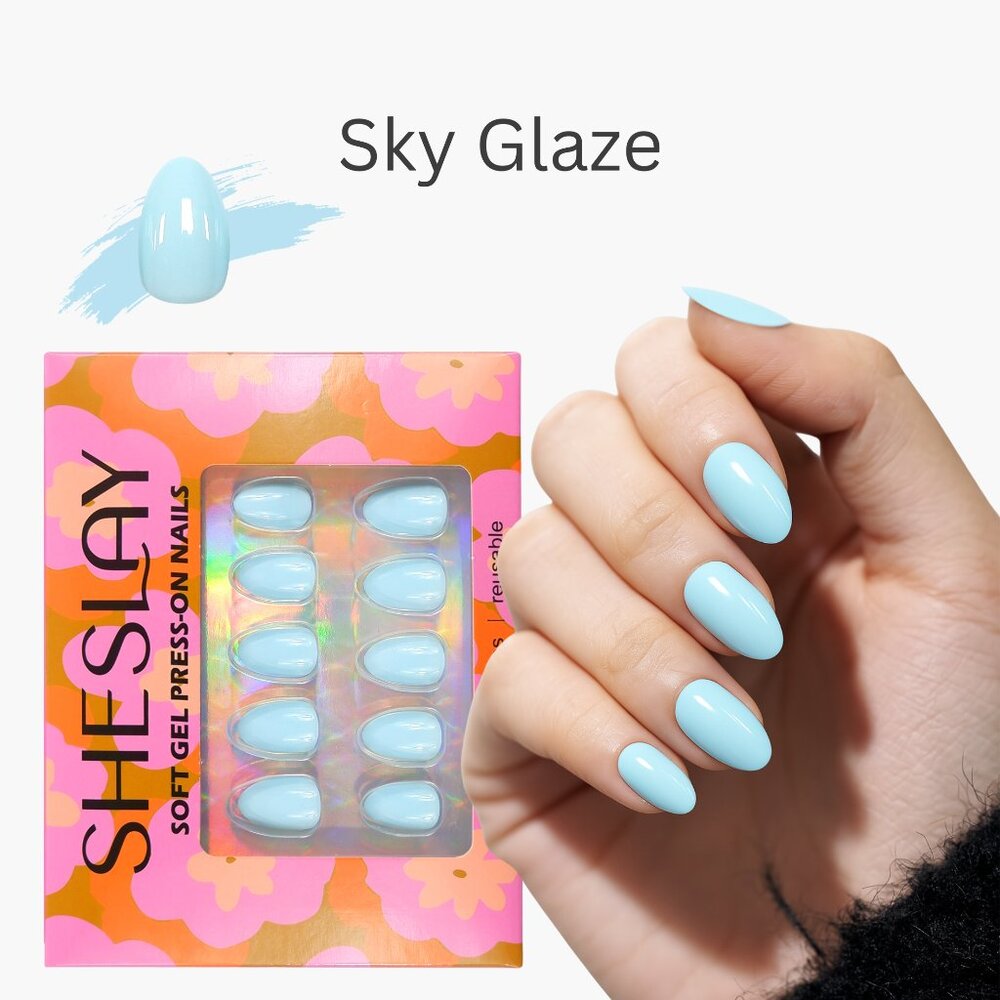 Sky-Glaze-SheSlay Soft Gel Press-On Nails – 30pcs Full Kit